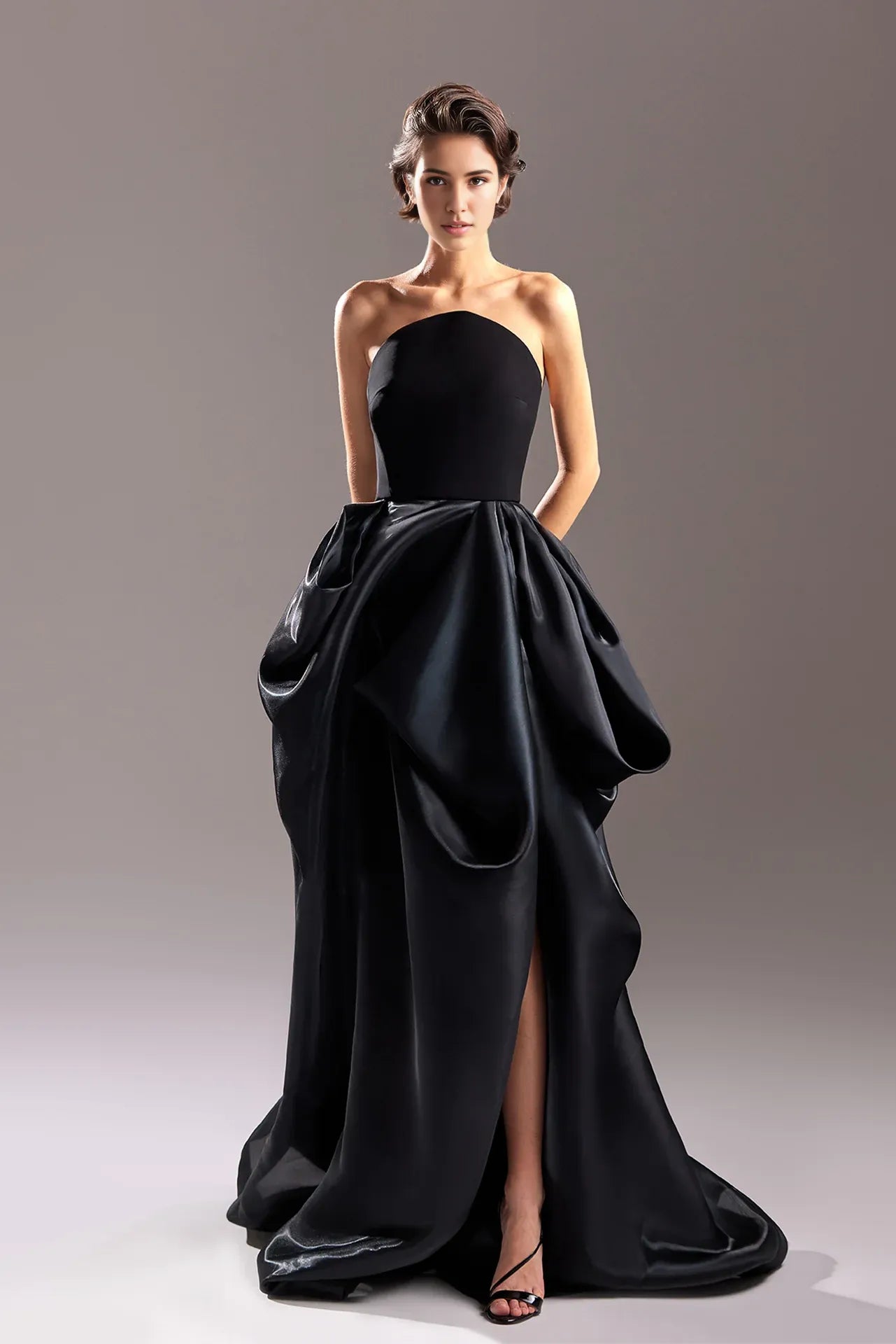 Prom Dresses Stores Sleeveless A-line Black Strapless With Side Slit Prom Dress Formal Women's Dresses